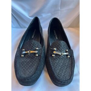 Donald Pilner Women's Woven Black Leather Loafers Sz 6.5